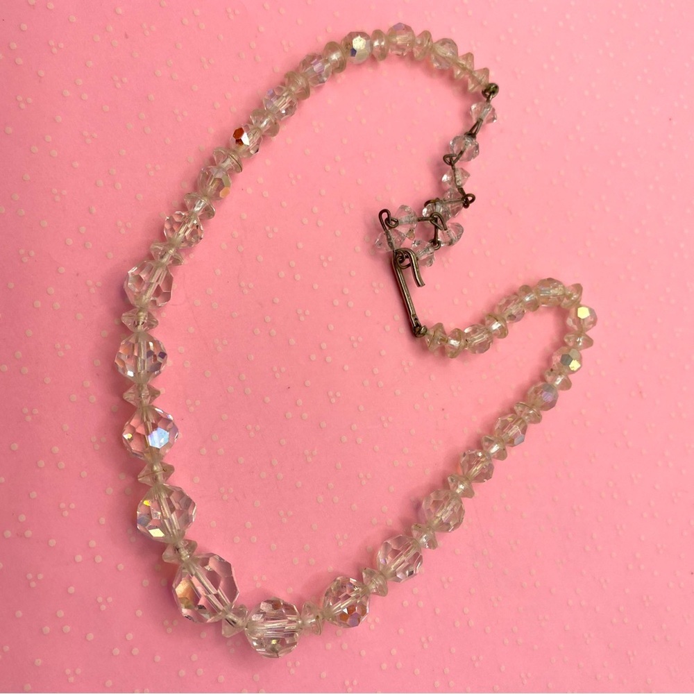 Vintage Faceted Aurora Borealis Crystal Beaded Choker Necklace